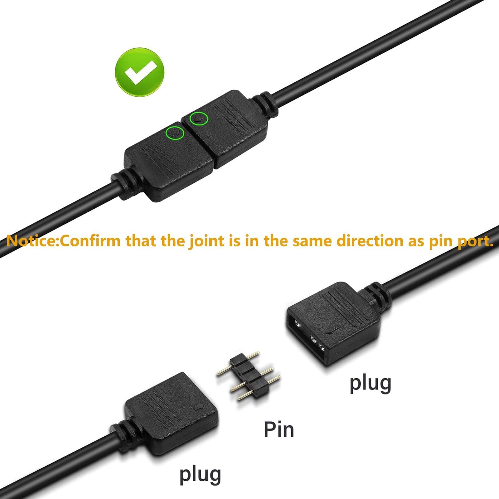 BULIK 5V 3Pin ARGB Extension Cable,Motherboard Port to SM3P 1-to-1 Female ARGB Connector Adapter Cable for RGB Fan,PC LED Strip 2