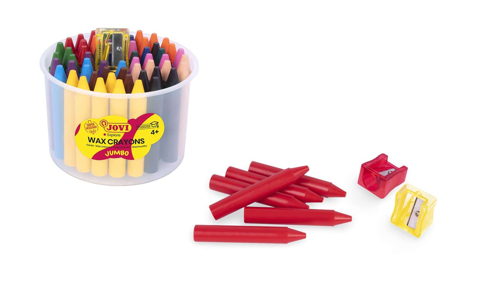 Jovi Round 60 Wax Crayons Jar with Sharpener, 12 Shades 5 Crayons of Each Shade for Drawing Colouring Kids, Smooth, Durable, Non-Toxic, Gluten Free, Attractive Bright Wax Chalk Colours, 980/60 2
