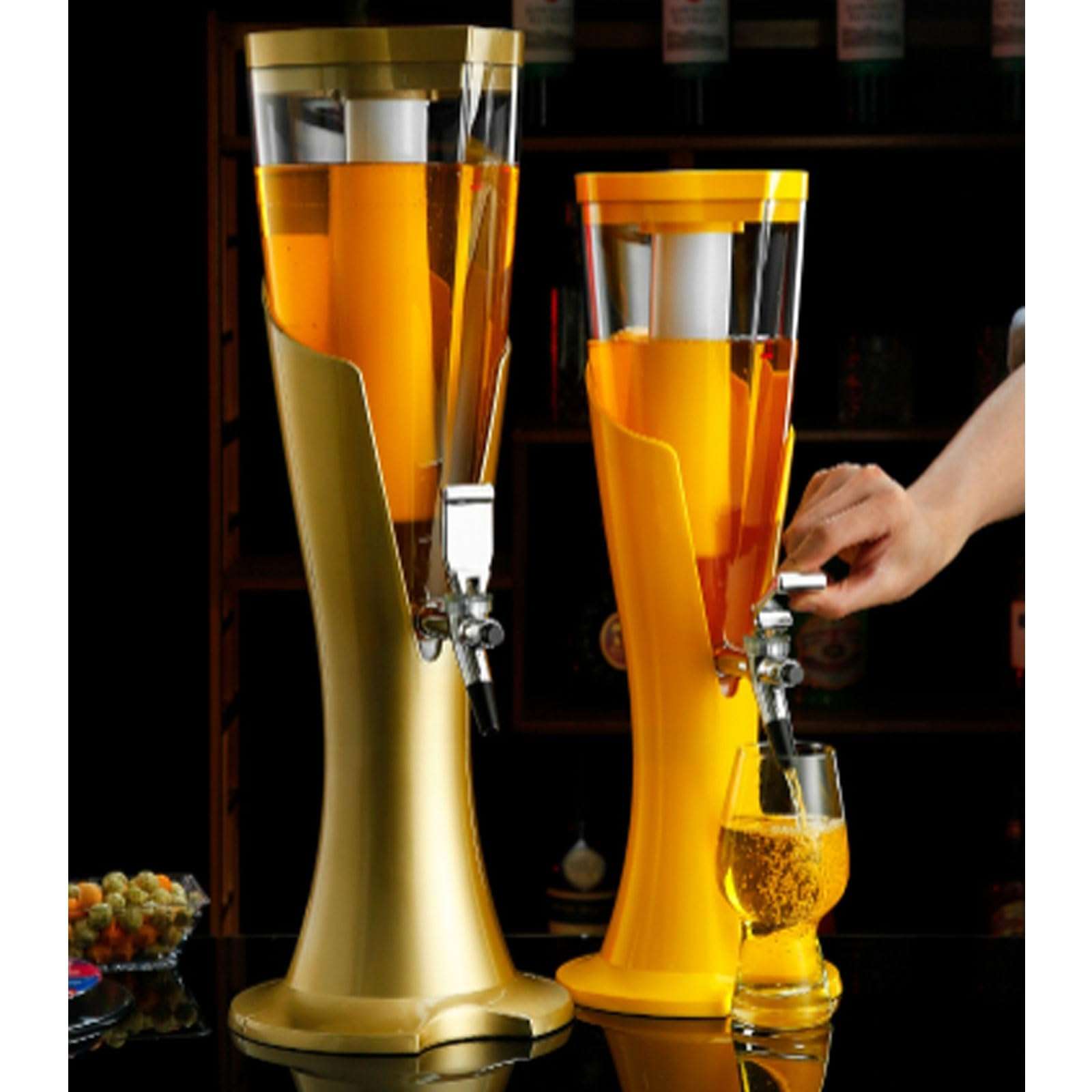 CHENYUEFA Beer Tower, 1.5L/3L Drink Dispenser, Tabletop Beer Tower,Stainless Steel & PE Beverage Dispenser for Party Home Bar Use Beverage Dispe(Gold,3L) 4