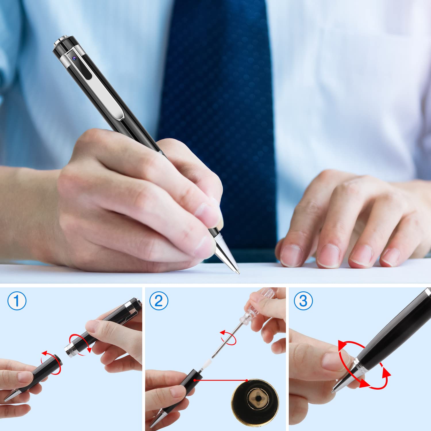 Hidden Spy Camera Pen 1080p with 32GB SD Card,Hidden Security Cam with Wide Angle Lens,Suitable for Daily Life,Classroom Study and Meeting Rooms 6