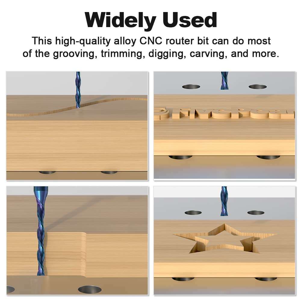 FivePears 3 Flute Up&Down Cut Compression Spiral Router Bit 1/4 inch Shank with Extreme Life Coated, 1/8" Cutting Diameter, 1" Cutting Length, CNC Carbide End Mill for Wood Carving Engraving Grooving 5