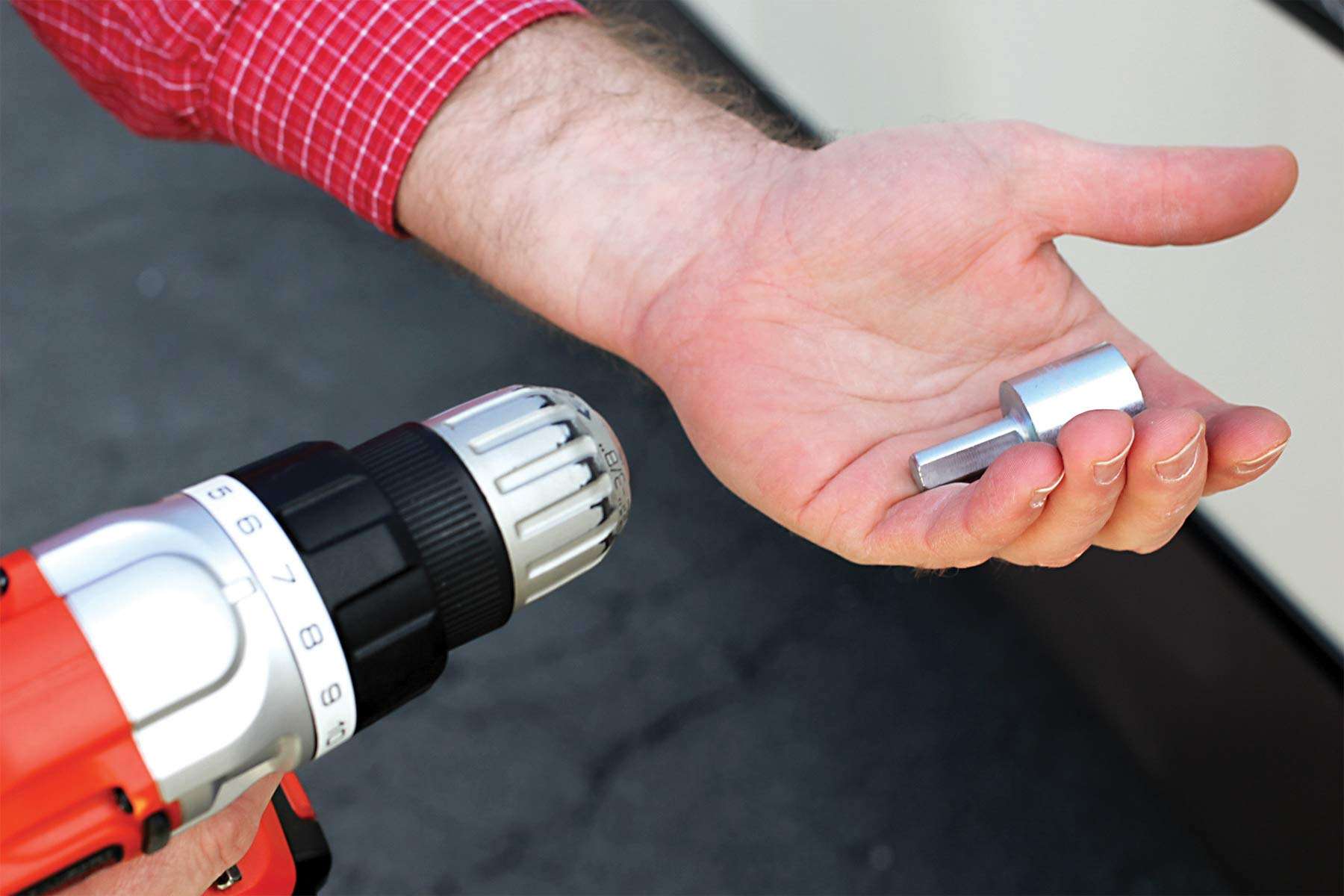 Camco RV Leveling Scissor Jack Socket Drill Adapter, Fits 3/8" and 1/2" Power Drills, Works with All 3/4" Hex Drive Jacks 3