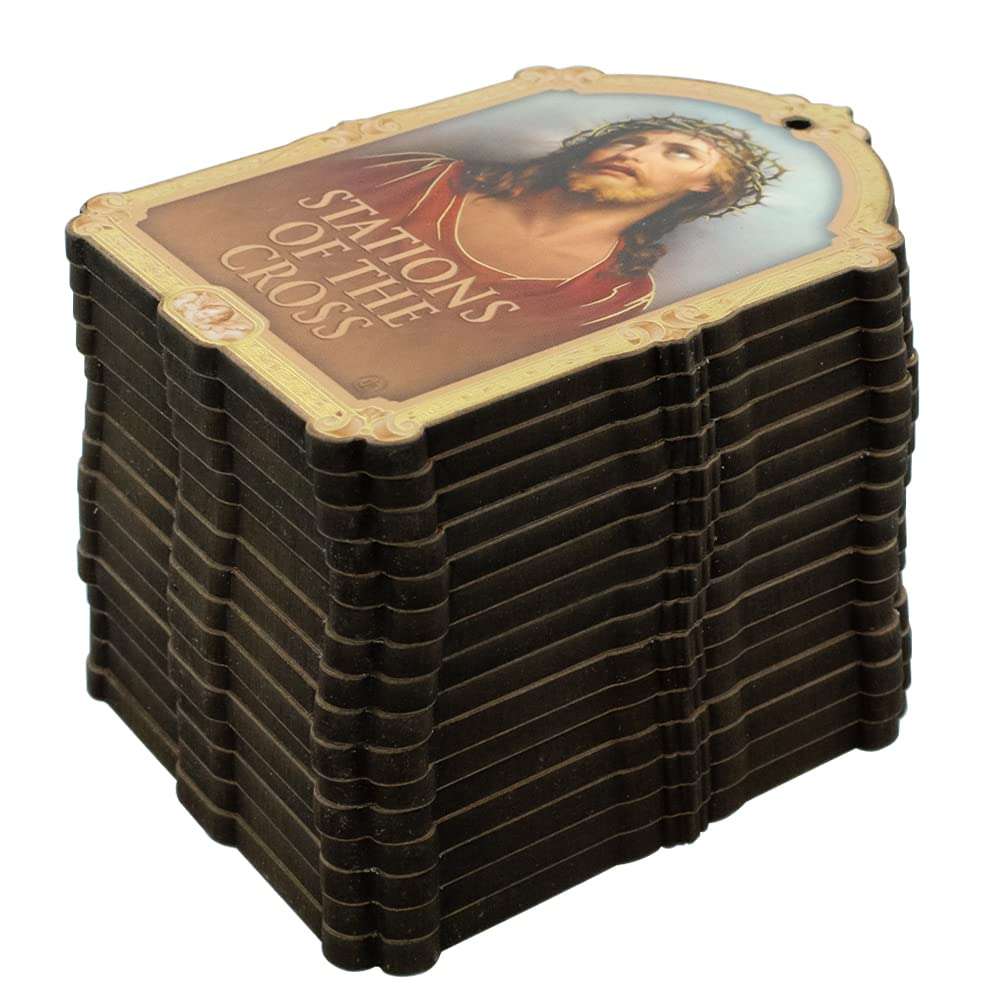 Stations of The Cross Plaques | 3.75" Tall | Lenton Decor and Devotional | Catholic Christian Classrooms, Home, and Church | Includes 16 Plaques Depicting the Crucifixion and Resurrection of Jesus 3
