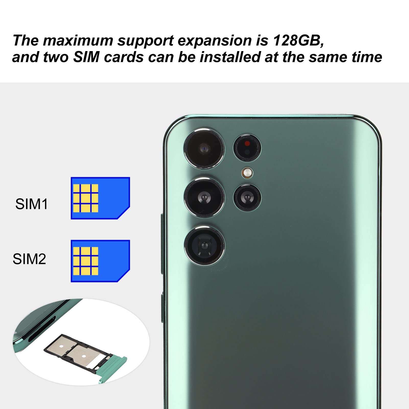 Unlocked Smartphones, 6.6 Inch HD Screen Green Smartphone, 8GB 64GB Cell Phone with Front 8MP and Rear 24MP Camera Supports Face Recognition, WiFi, BT, FM, GPS Function for Android 12(US Plug) 6