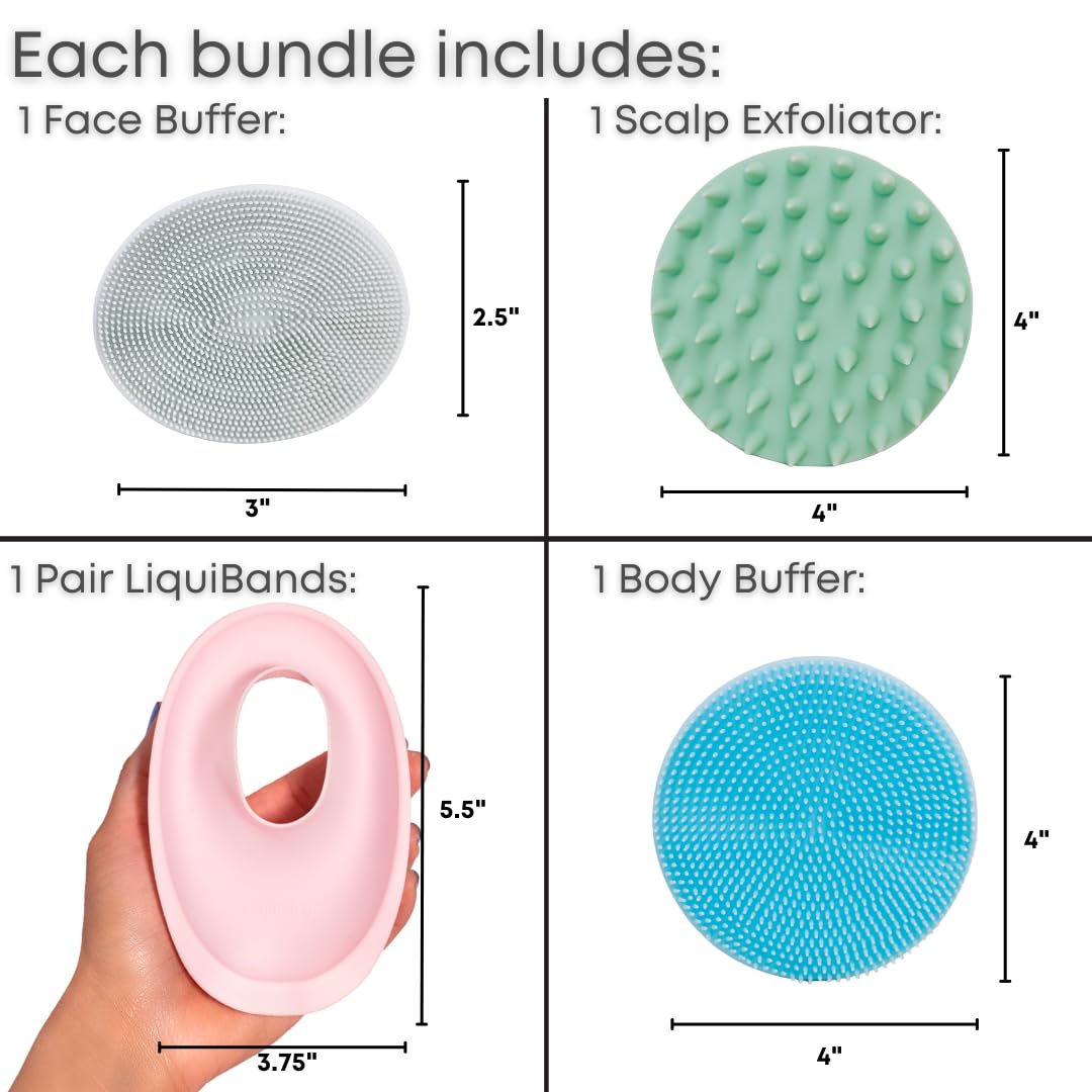 LiquiLinks Beauty Gift Set for Face & Body - Spa Kit with Silicone Wristbands, Body Scrubber, Face Buffer & Scalp Exfoliator - Essential Skincare for Teen Girls & Women (Blush Pink) 5
