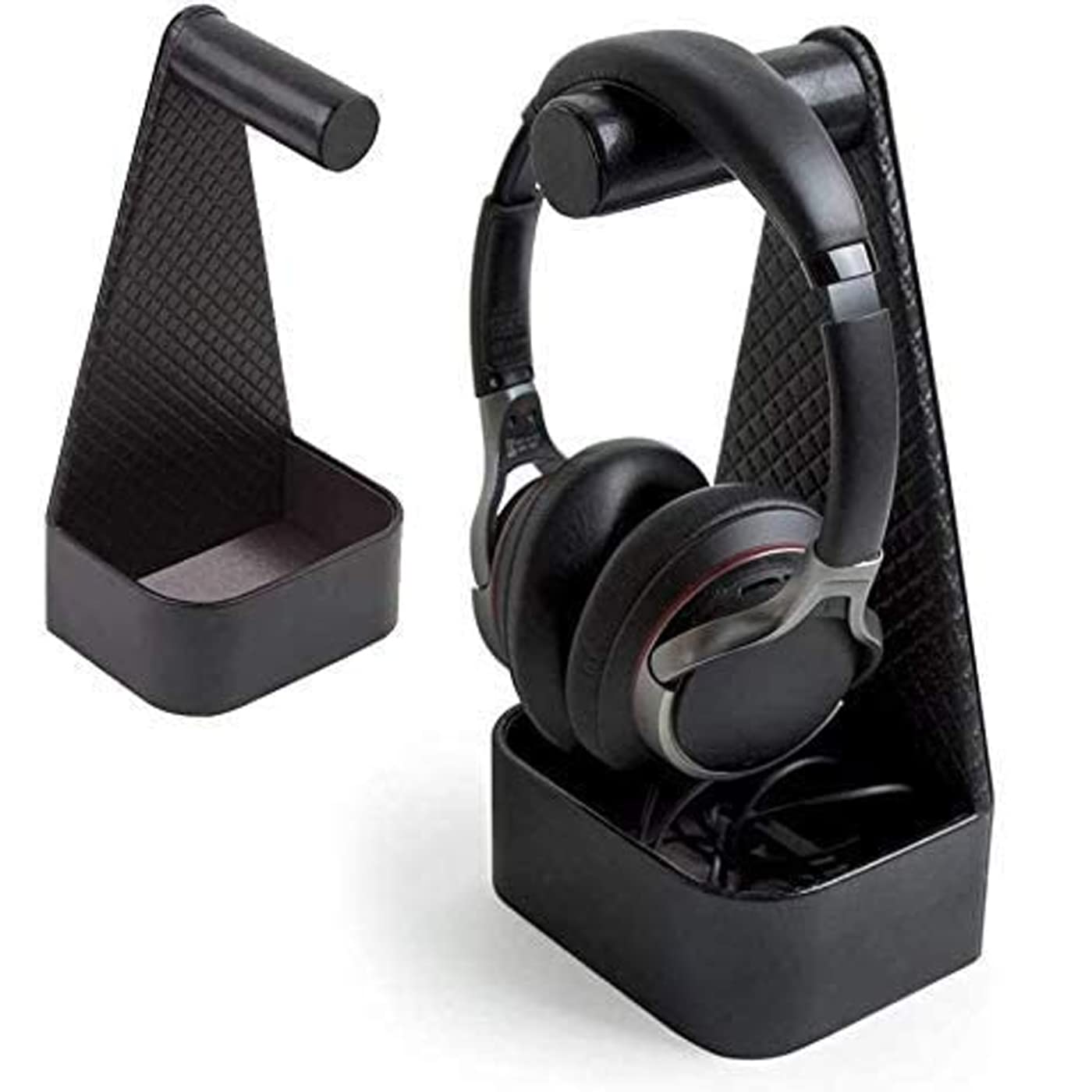 JACKCUBE Design Headphone Stand Leather Gaming Headset Holder with Cable Storage Tray (5.51 x 3.86 x 10.63 inches) - :MK217A