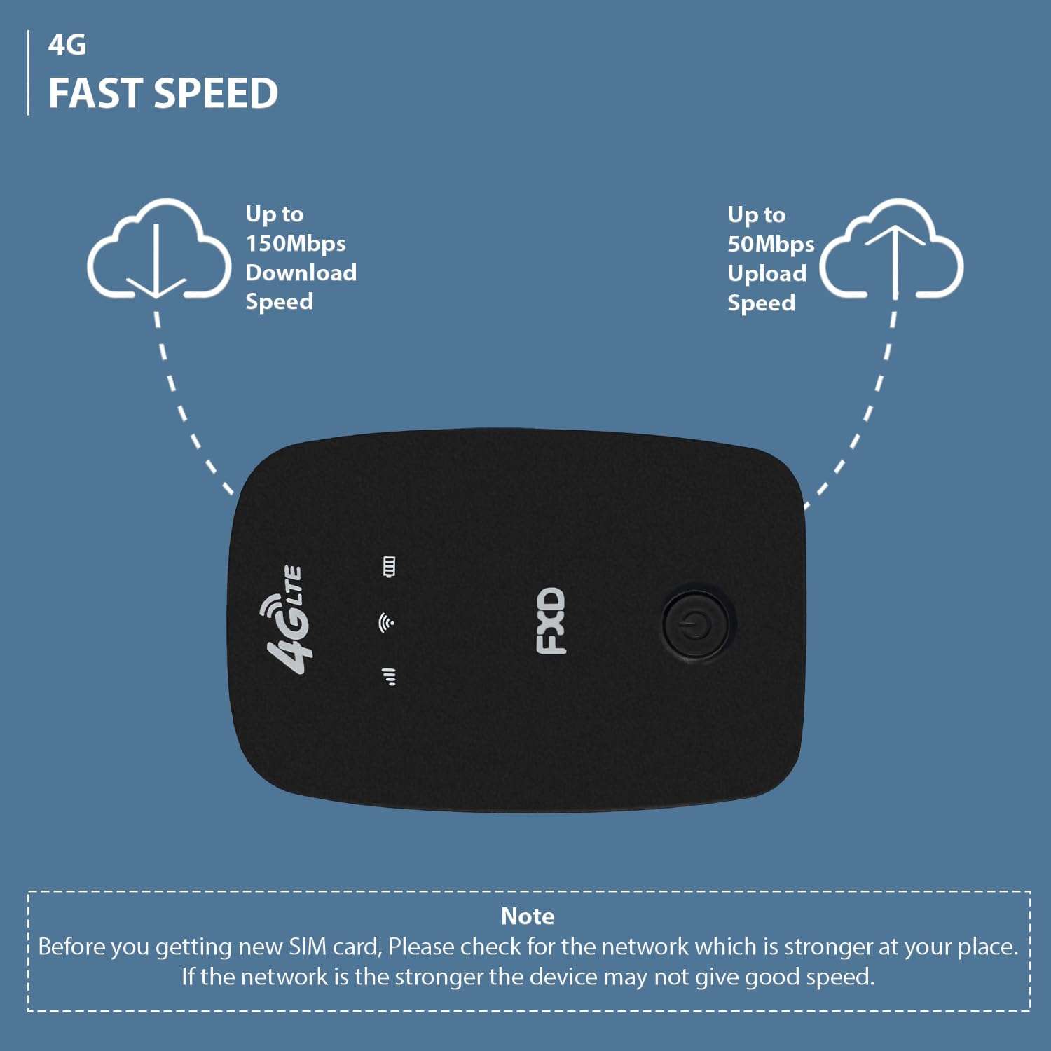 FXD 4G LTE Wireless Dongle with 150Mbps WiFi Hotspot | Multi SIM Support, Plug and Play Data Card, 2100mAh Rechargeable Battery, Portable Internet Device (Black) 5