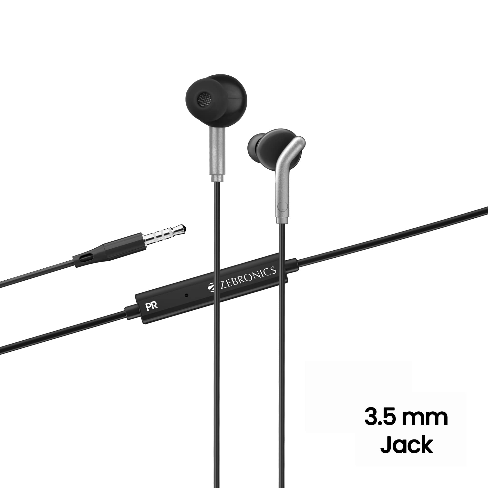 Zebronics Zeb-Bro in Ear Wired Earphones with Mic, 3.5mm Audio Jack, 10mm Drivers, Phone/Tablet Compatible(Black) 2