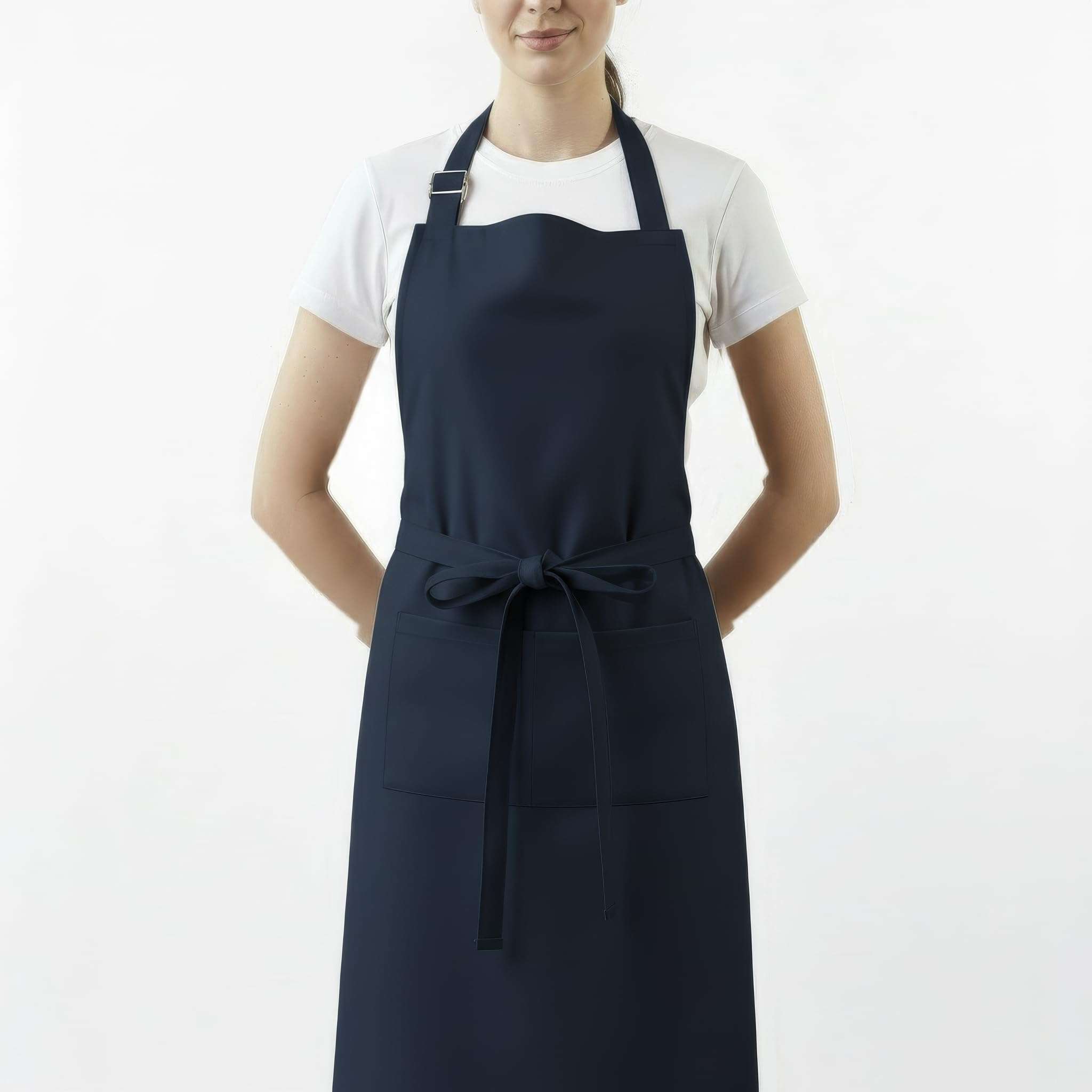 RUSTIQUE LINENS Kitchen Apron – 100% Cotton, Adjustable Neck strap, Large Pocket – Unisex Apron for Men & Women – Cooking, Baking, BBQ, Gardening – Navy 5