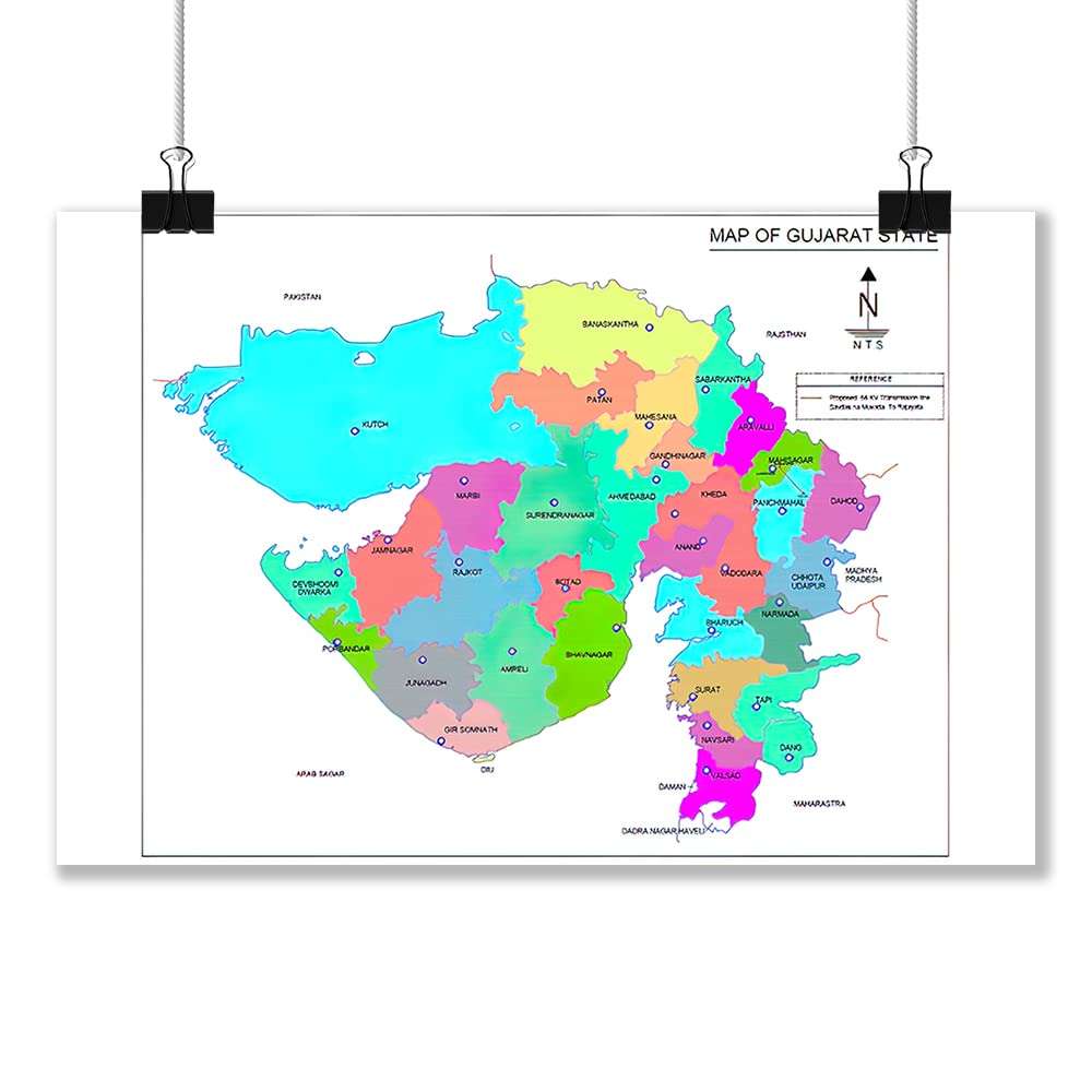 Wallpics® Gujarat State Map Fully Waterproof Vinyl Sticker Poster (12X18 inches) can1302-1 1