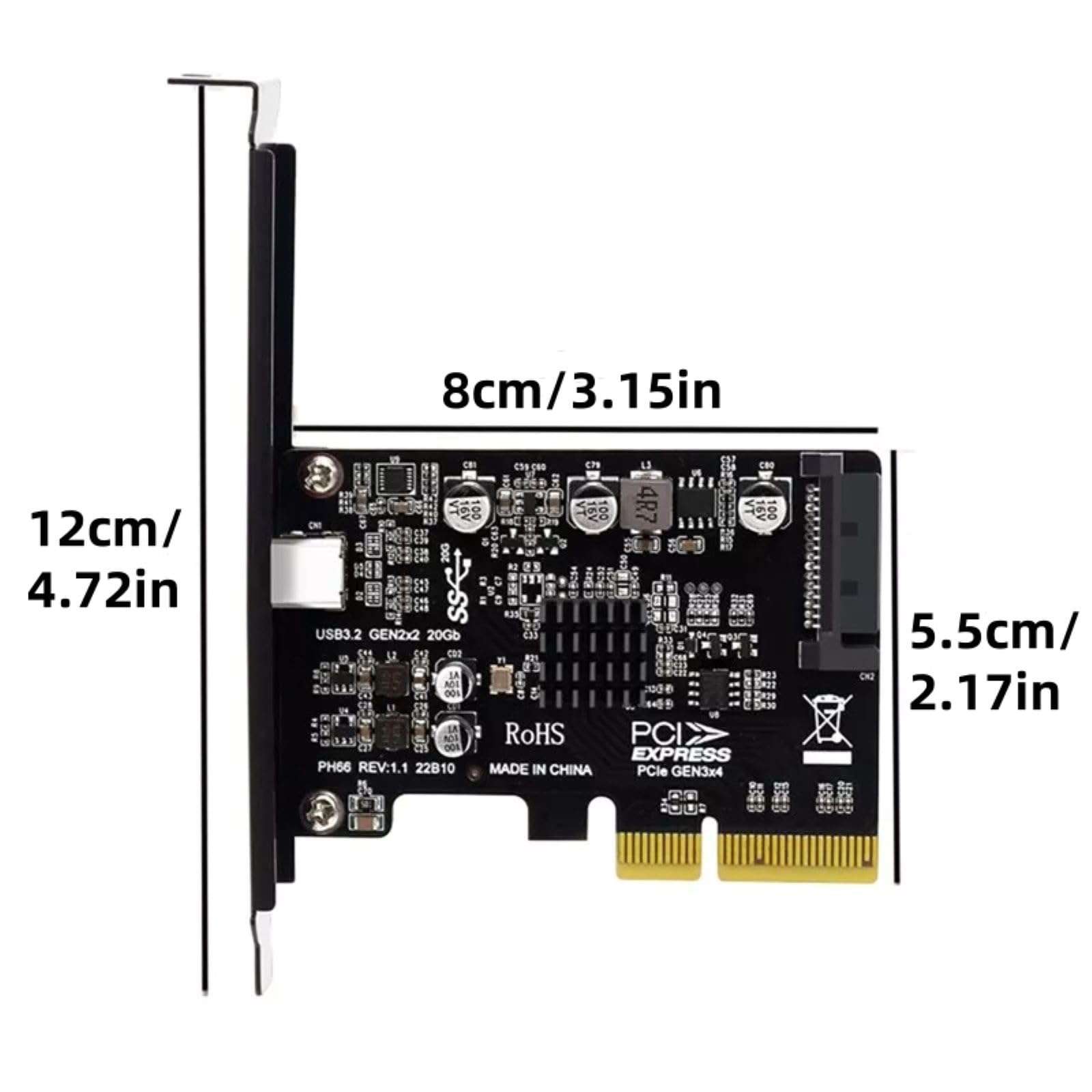 1-Port USB 3.2 Gen 2x2 (20Gbps) PCIe Card USB Type-C PCIe Adapter Card Expansion Card 4