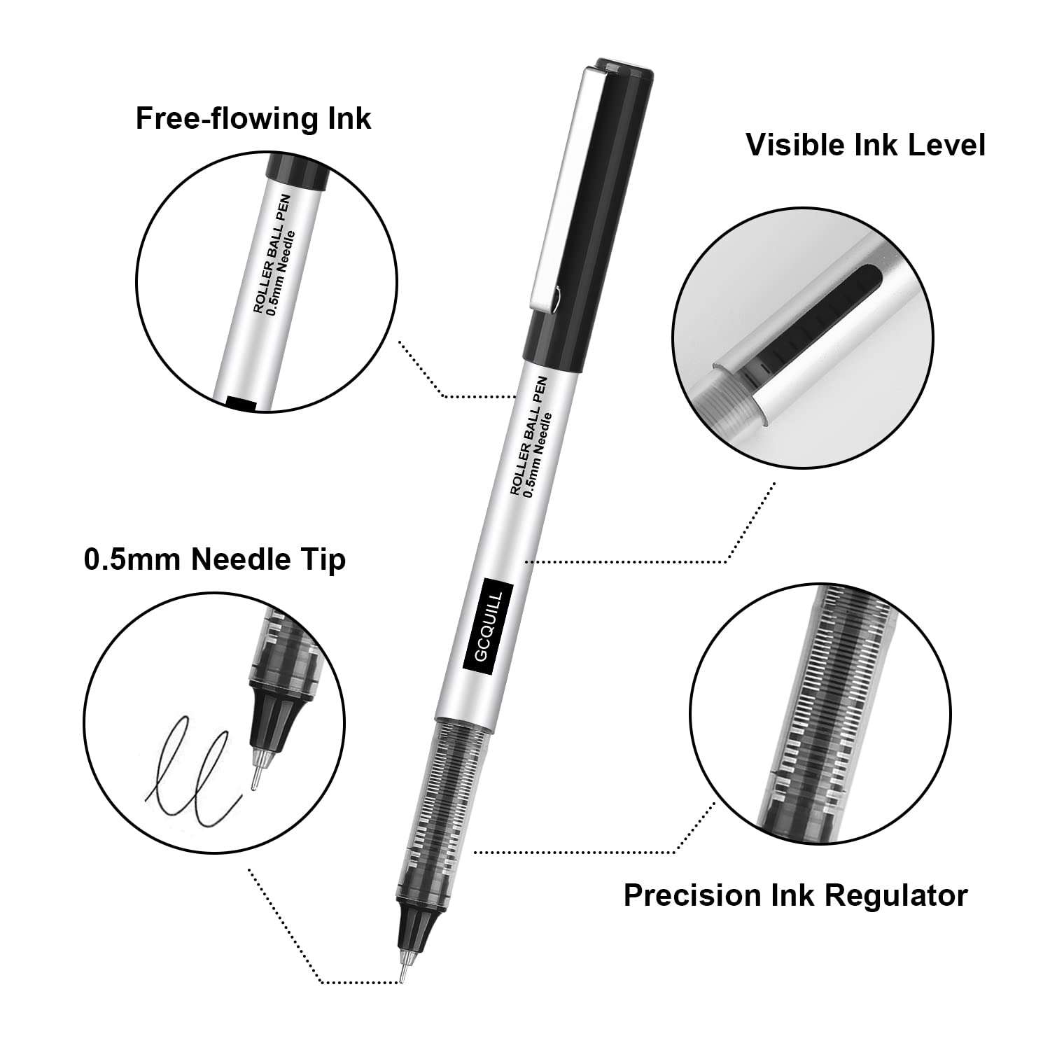 GC QUILL Rollerball Pens 0.5mm Needle Point Black Liquid Ink Pens 24 and Blue Liquid Ink Pens 24 for Bullet Journaling, Office Supplies for Writing, Taking Notes & Sketching BKL48 6