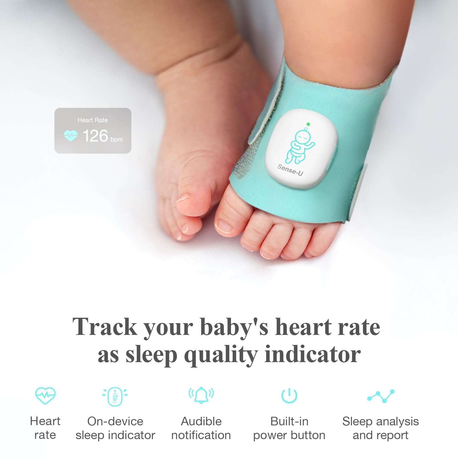 Sense-U Baby Smart Sock Shoe Baby Monitor, Track Sleep Patterns, Heart Rate, Movement for Peace of Mind, Infant Foot Monitor for Better Sleep, FSA/HSA Eligible 3