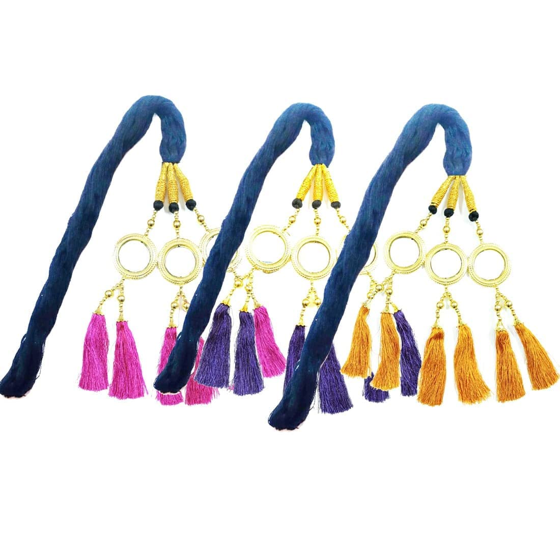 SIYAA Punjabi Paranda Parandi Hair Accessory Braid Tassles Hair Prandi/Pranda For Women &Girls (Pack Of 3 yellow,Blue,Pink)