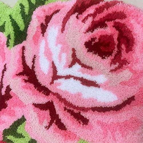 ABREEZE Rose Rug Pink Handmade Bathmat Floral Rug Girls Bedroom Rugs Washable Non-Slip Carpets Shaggy Bathroom Mat Machine Washable Living Room Area Rug, Non Slip Bath Mat, Luxury Bathroom Floor Mats 6