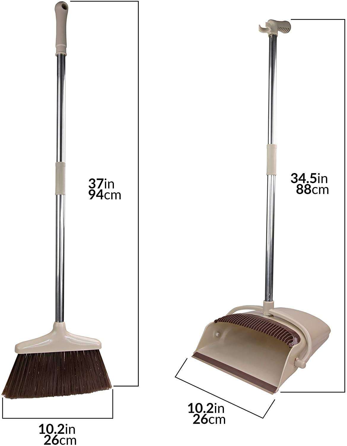 Broom and Dustpan Set with Long Handles, Upright Standing Dustpan, 26 cm Wide Pan, Detachable Handle Design 3