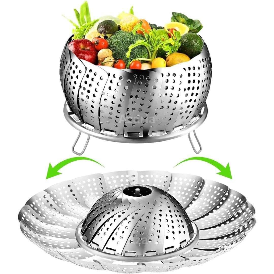 Gikzol Vegetable Steamer Basket, Premium Stainless Steel Veggie Steamer Basket - Folding Expandable Steamers to Fits Various Size Pot (Silver) 3
