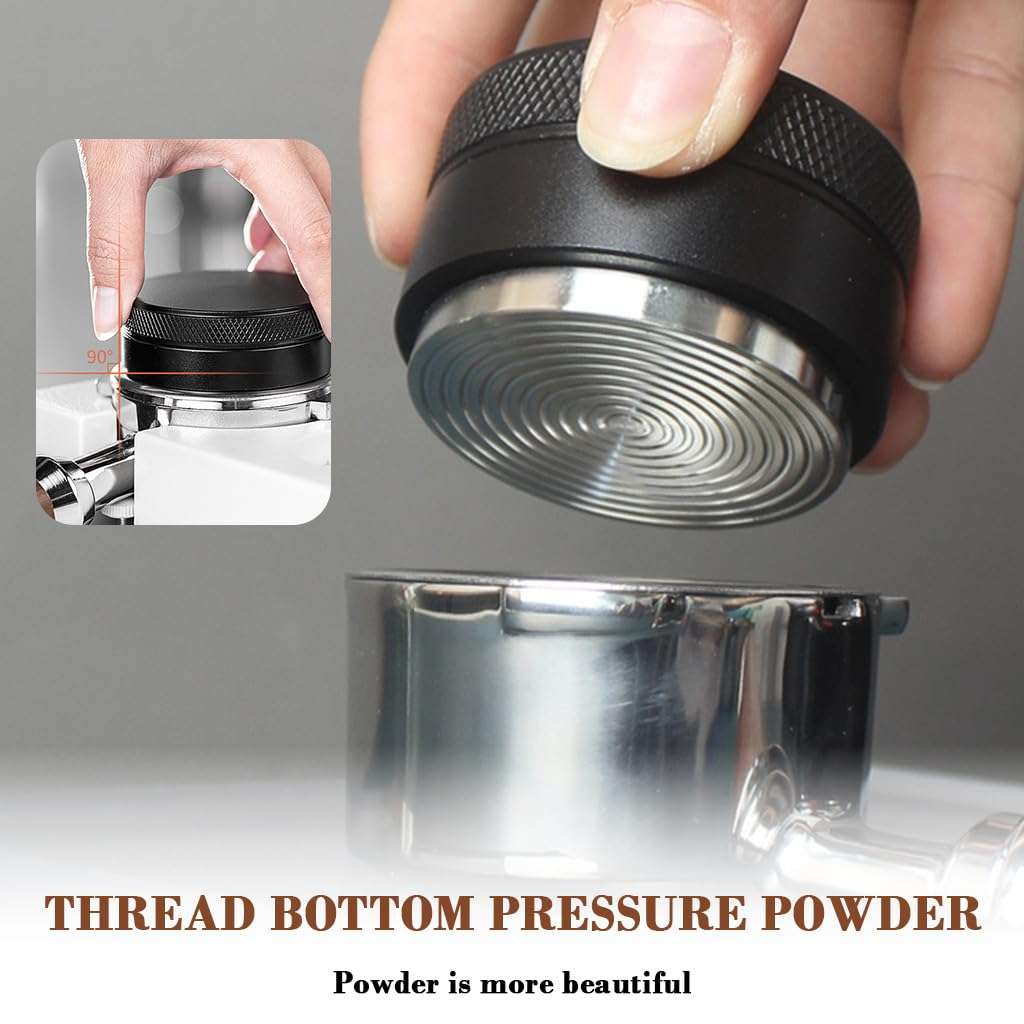 Supvox® Stainless Espresso Tamper 58mm 304 Stainless Coffee Distributor, Stylish Spiral Groove Pattern, Anti-Slip Diamond Texture Trim, Coffee Hand Leveler Tamper Espresso 5