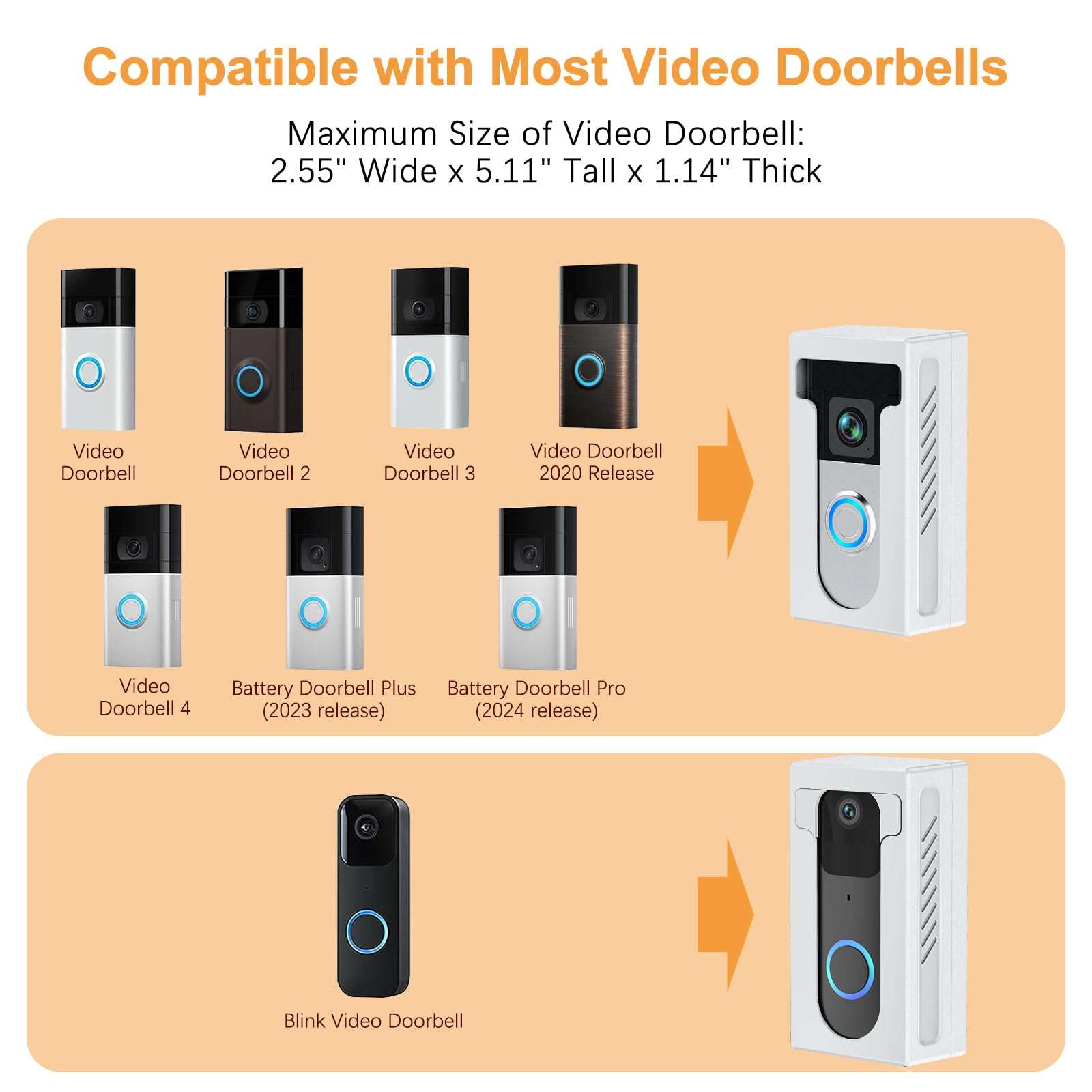 QIBOX Adhesive Video Doorbell Mount Compatible for Ring/Blink Wireless Video Doorbell,No Drill Camera Mount Bracket Cover Holder Corner Kit Accessories (Not Block Doorbell Sensor) 3