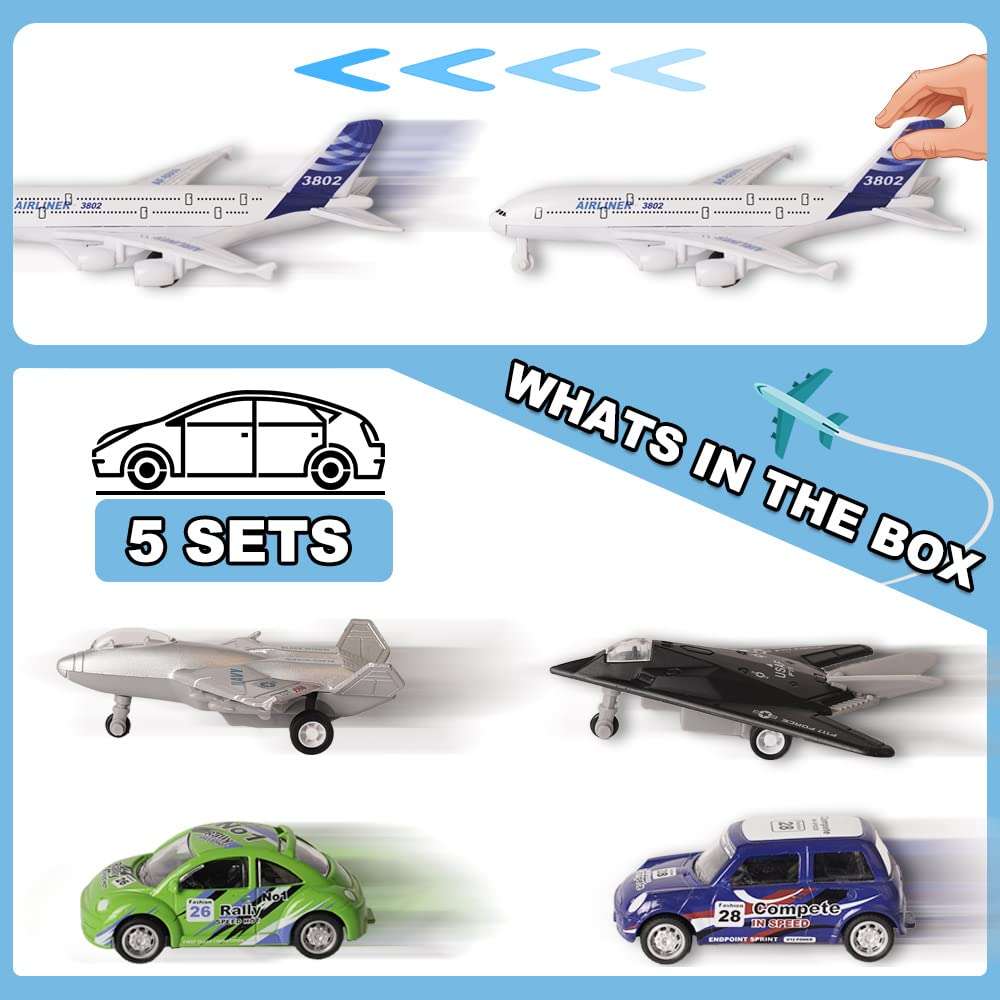 Crelloci Pull Back Airplane Toys 5 Pcs Fighter Jet Toys Set, Includes Diecast Mini Vehicle Toy, Military Fighter Jet Toys, Model Airlines Plane Aircraft Gift for Children Kids Girls Party Favors 3