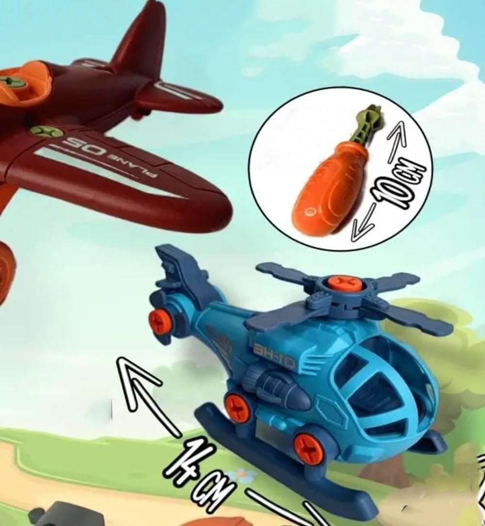 DUWOL DIY Police Vehicle Play Set Toy 3 Pack Cars with 1 Screwdriver Tools, Kids Stem Toys Including 1 Helicopter, 1 Air Jet, 1 Sport Bike, for Toddlers Birthday Gifts for Boys 6