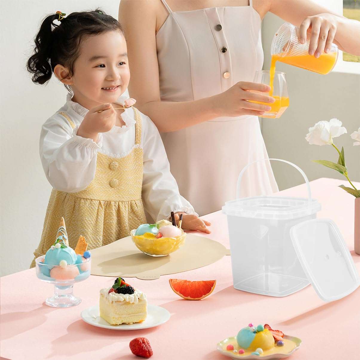 CRILSTYLEO Square Ice Cream Bucket Homemade Food Buckets Ice Cream Bucket Set with Lid 300ml Mini Ice Cream Buckets Storage Containers Bulk Ice Cream Containers 3