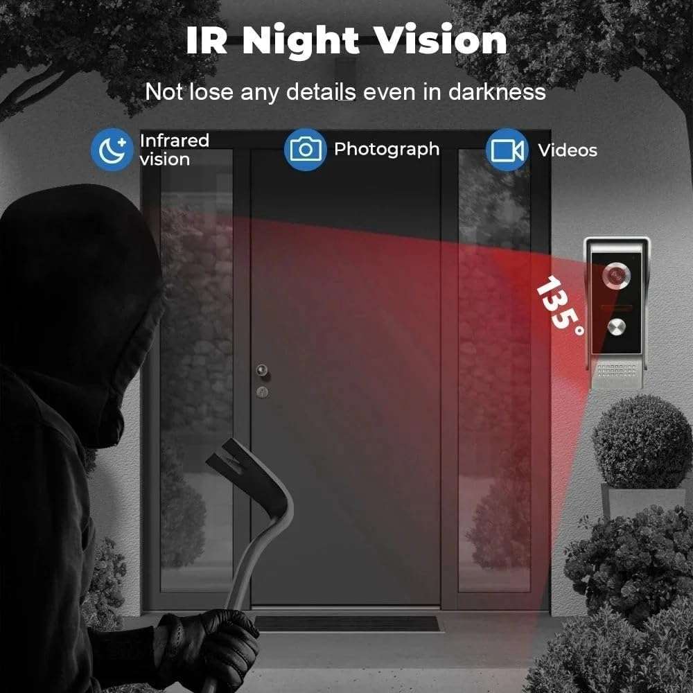 ANJIELO SMART Wired Video Intercom System,WiFi 1080P 7 Inch Color Touch Monitor,Video Intercom System Doorbell Camera with Motion Detection,Anti-Tamper Alarm,Night Vision (2 Doorbell+2 Monitor) 4