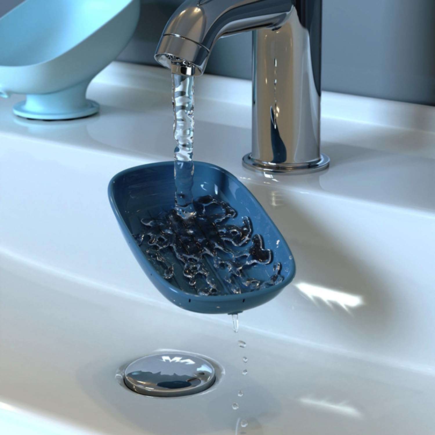 HEXONIQ® Plastic Soap Dish Holder with Suction Cup, Self Draining, for Shower, Bathroom, Tub, Kitchen Sink (1, White) 5