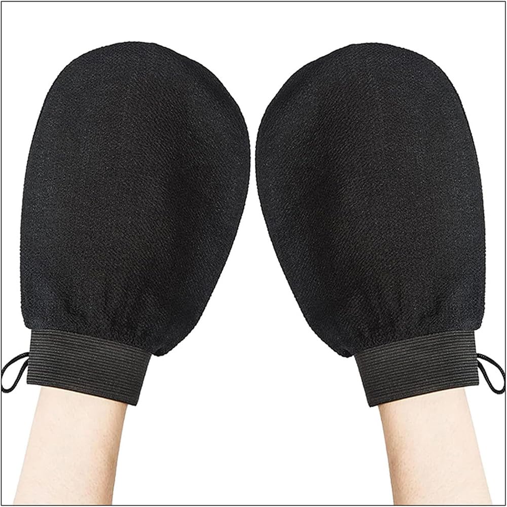 Kessa Exfoliating Glove, Kessa Glove, Zawina Morocco Exfoliating Glove, Exfoliating Gloves for Shower Reusable, Deep Exfoliating Gloves Dead Skin Remover, Double-Sided (Black+orange) 5