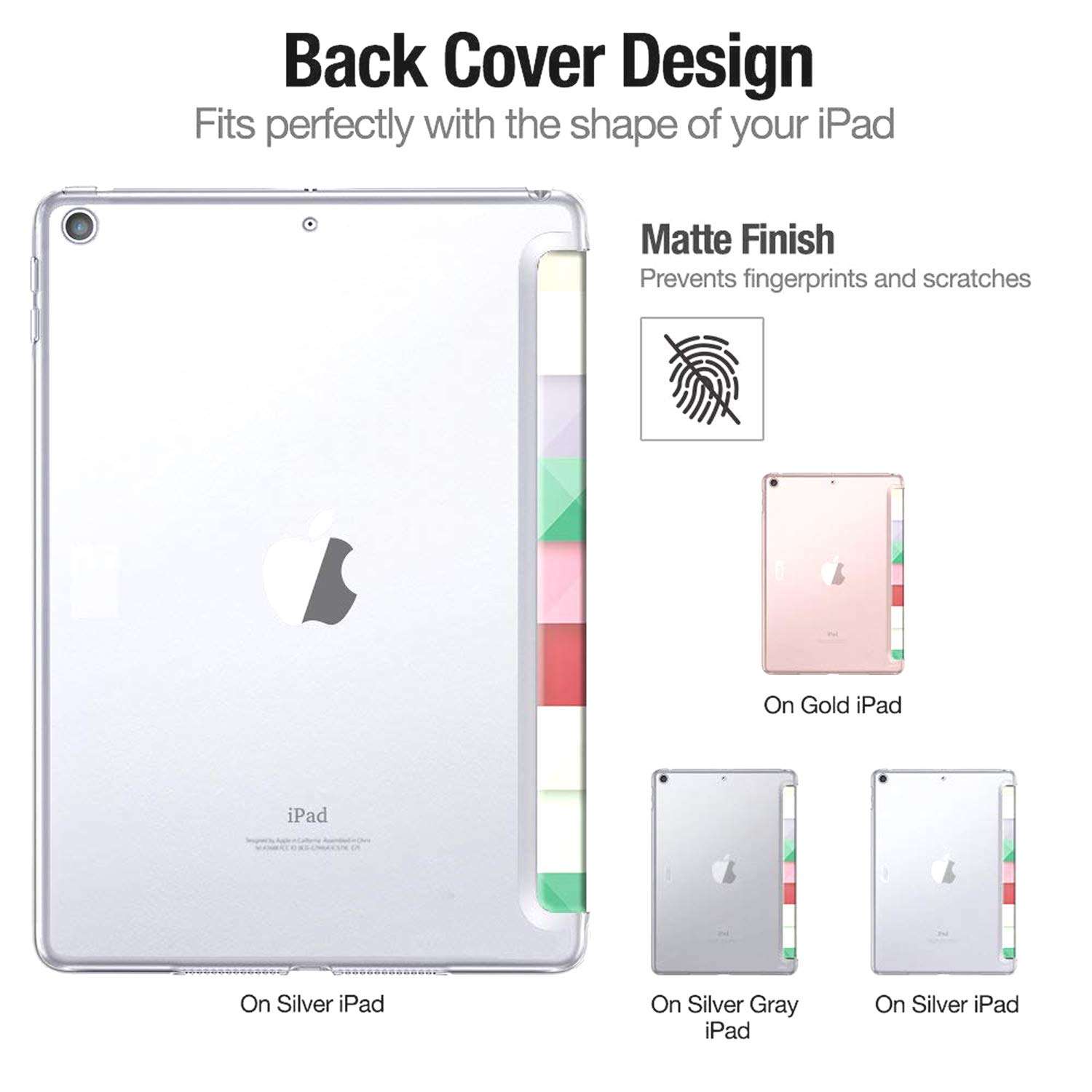 DuraSafe Cases for iPad 5 2017 iPad 6 2018-9.7 Inch A1893 A1822 A1954 MP252HN/A MPGA2HN/A MRM52HN/A MR702HN/A Printed Lightweight Protective PC Dual Angle Stand Clear Flip Back Cover - Color Grid 6