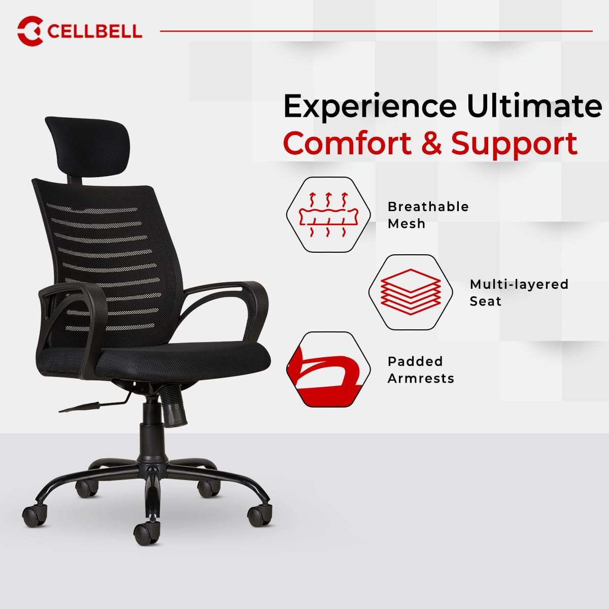 CELLBELL Desire C104 Mesh High Back Ergonomic Office Chair for Work from Home Metal Base Seat Height Adjustable Chair, Study Chair, Revolving Chair, Computer Chair- Black 4