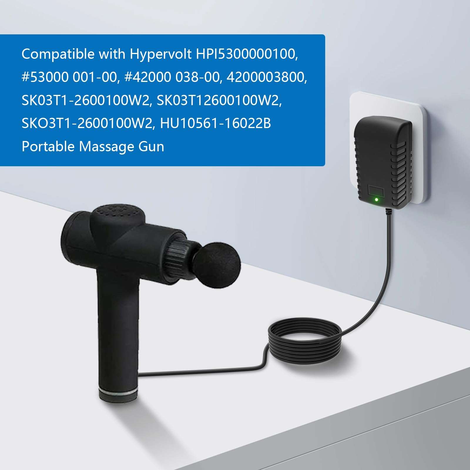 24V Power Cord for Hypervolt Massage Gun, for Hypervolt HPI5300000100 53000 001-00 Charger, Compatible with Hyperice 42000 038-00 Battery Adapter SK03T1-2400100Z Charging Cord 4