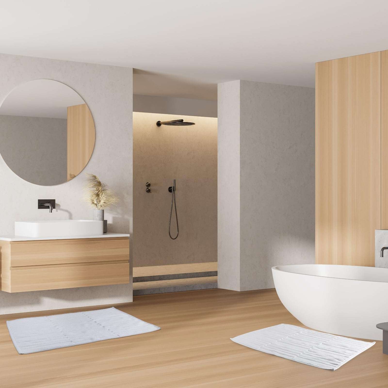 Tranqun 6 Pcs Bath Mat Towel Sets 31.5 x 19.7 Inches Absorbent Cotton Bath Mats for Bathroom Bathmats Washable Soft Fade Resistant Cotton Bath Rug for Shower Bathroom Floor Hotel Spa Bathtub White 4