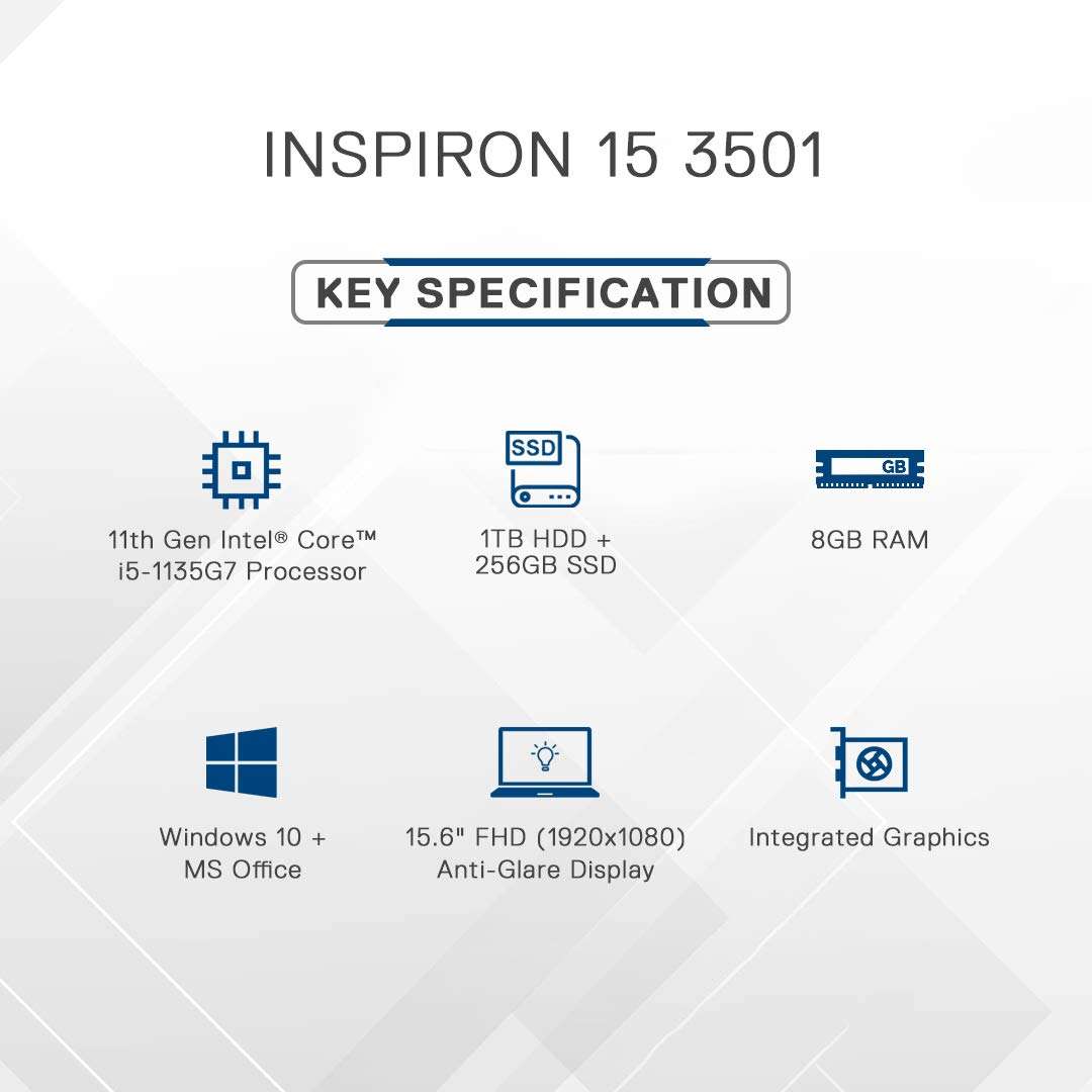 Dell Inspiron 3501 39.62 Cm (15.6 Inches) Fhd Ag Display Laptop (Intel I5-1135G7/8Gb/1Tb+256 Ssd/Integrated Graphics/Windows 10 + Office H&S/Accent Black) D560401Win9Be 4