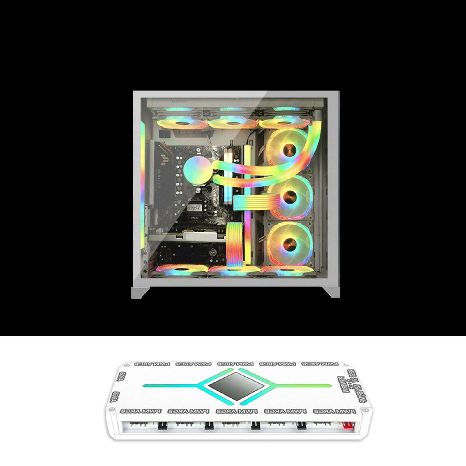 MOAIYU 12 Port ARGB and 10 Port Fan Hubs Controller with Remote Magnetic 5V 3Pin for Efficient PC Build 3