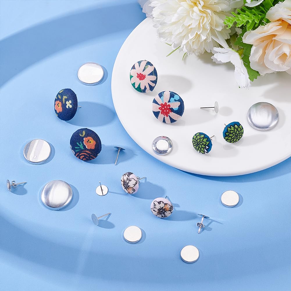 WEBEEDY 50 Sets 5 Styles Button Stud Earring Making Kit Embroidery Flower Covered Button Earring Kit, Earring Posts and Backs DIY Earring Findings for Jewelry Making, Unique Gift for Women 6