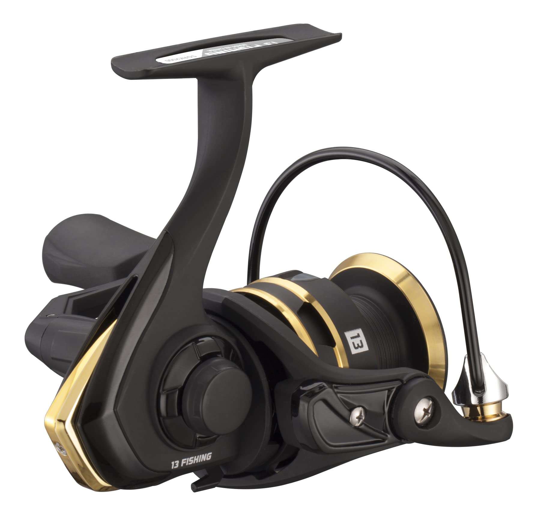 13 FISHING - Source R Spinning Reel - 5.2:1 Gear Ratio - 4.0 Size (Fresh) - SORR-5.2-4.0-CP,Black/Gold 6