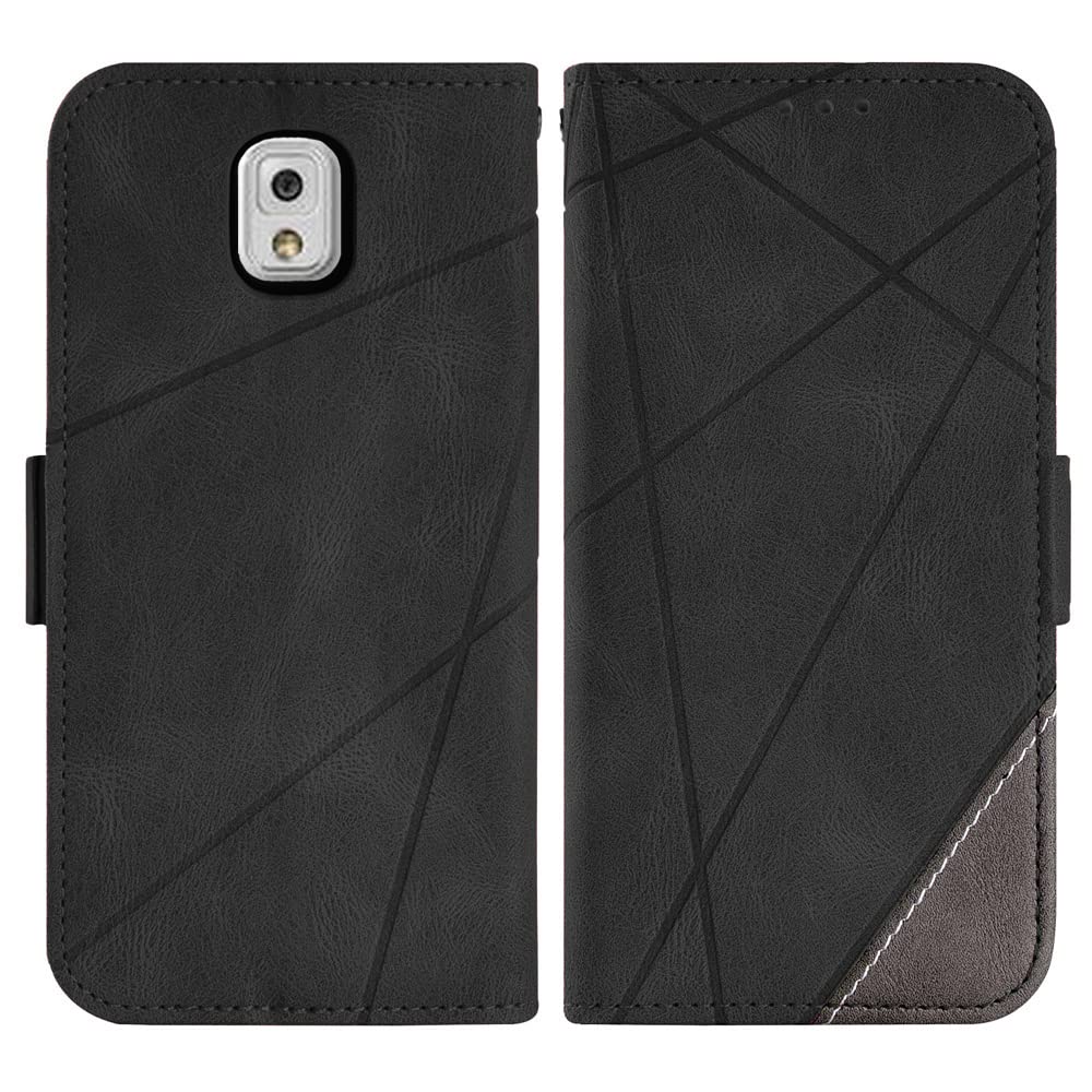 Asuwish Compatible with Samsung Galaxy Note 3 Wallet Case and Tempered Glass Screen Protector Leather Flip Cover Card Holder Stand Cell Accessories Phone Cases for Glaxay Note3 N9005 Women Men Black 6