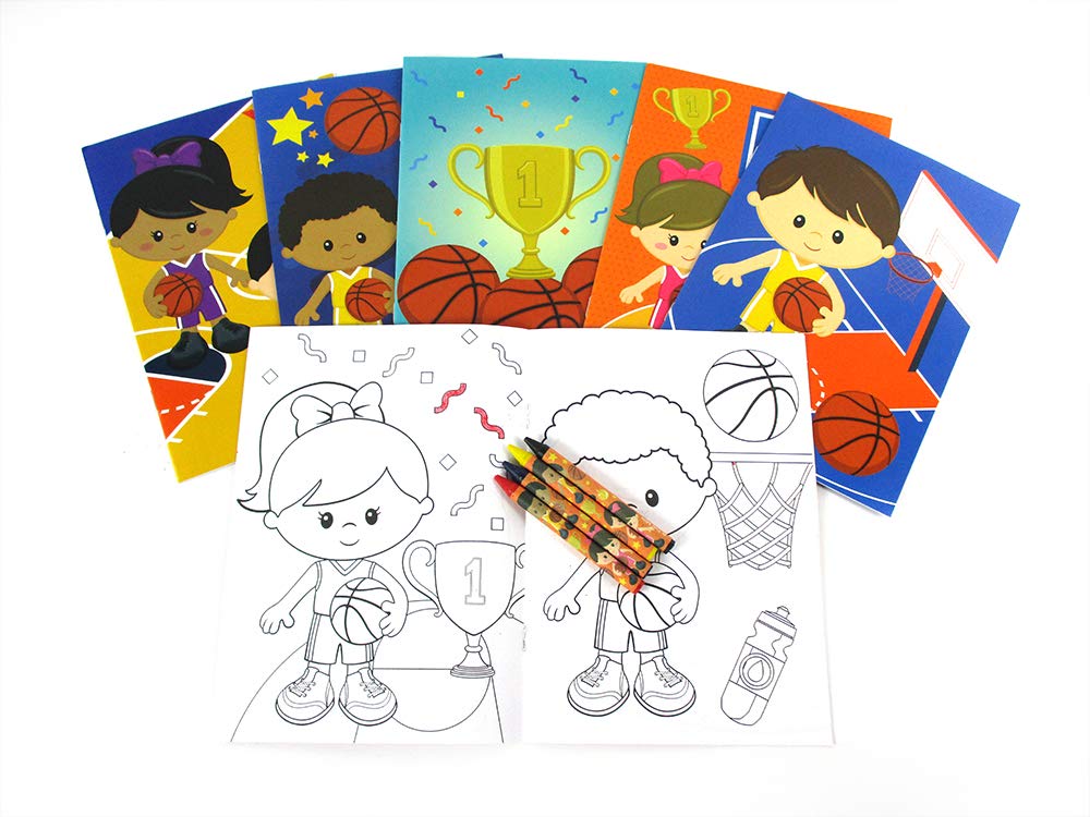 TINYMILLS Basketball Coloring Books for Kids with 12 Coloring books and 48 Crayons, Fun Team Birthday Party Favors, Goodie Bag Stuffers, Prizes, Favor Bag Filler, Team Party Prizes 3