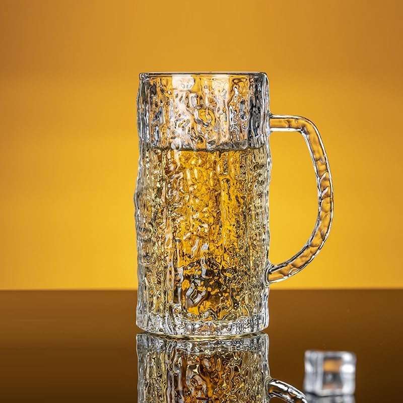 FOMQUAZLI Beer Mug Glass with Handle Crystal Clear Glass Beer Glass for Home, Bar, Restaurant, Party Best Birthday Gift for Beer Lover 1Pcs 400ml 1