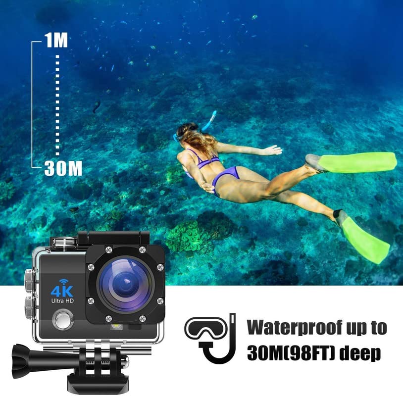 Drumstone 4K Action Camera Ultra HD 170D Wide Angel Go Waterproof Pro Sports Video 1080 Camera, Dual 2 Inch LCD 16 MP Image Sensor 170 Wide-Angle Lens (5 Year Replacement Warranty)| for Vlog & Travel 5