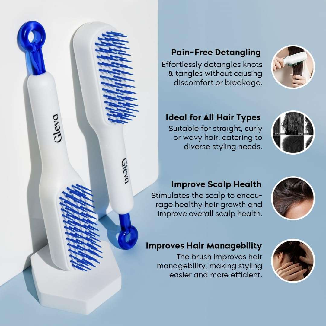 Gleva Self Cleaning Detangling & Styling Brush, Anti Static Massage Comb, Hair Comb for Men & Women (White) 4