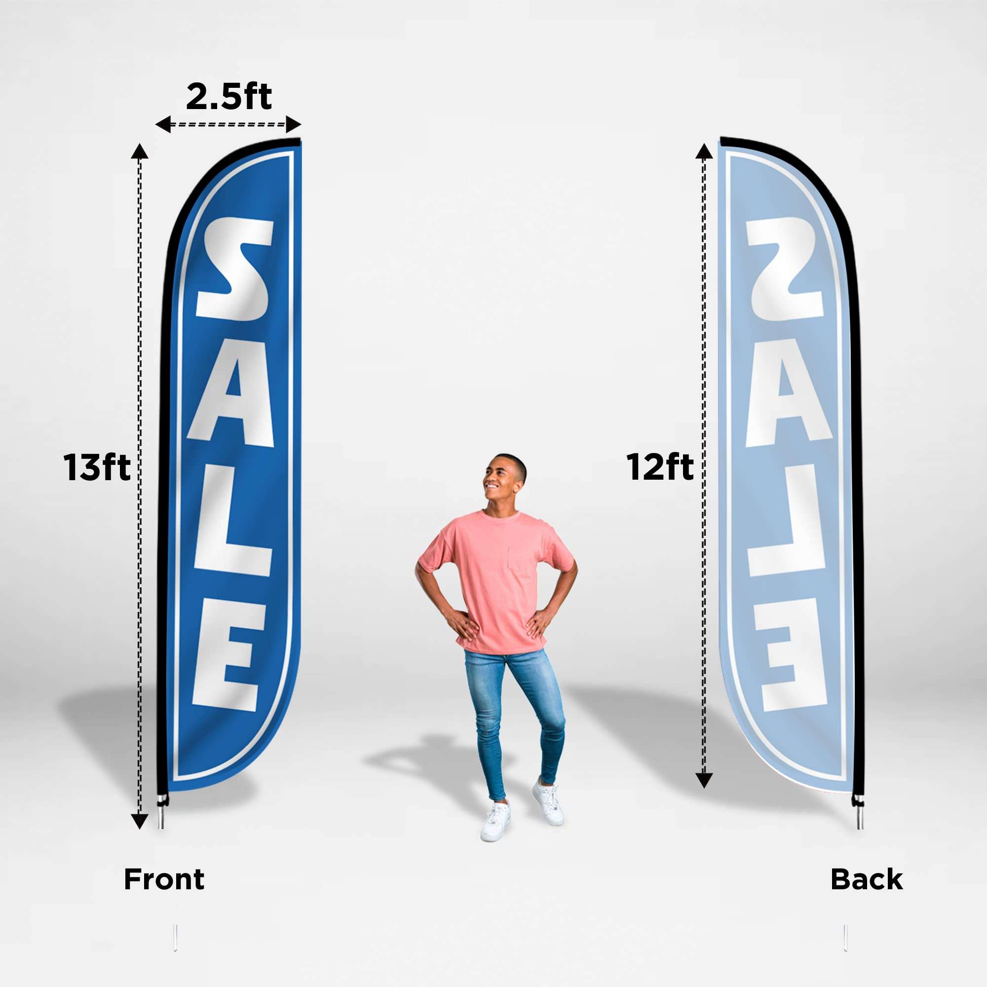 LookOurWay Feather Flag Pole Kit - 12 Feet Tall Advertising Flag Banner with Fiberglass Pole Kit and Ground Spike for Business Promotion - Sale Flag - Sale Blue (10M1200099) 5