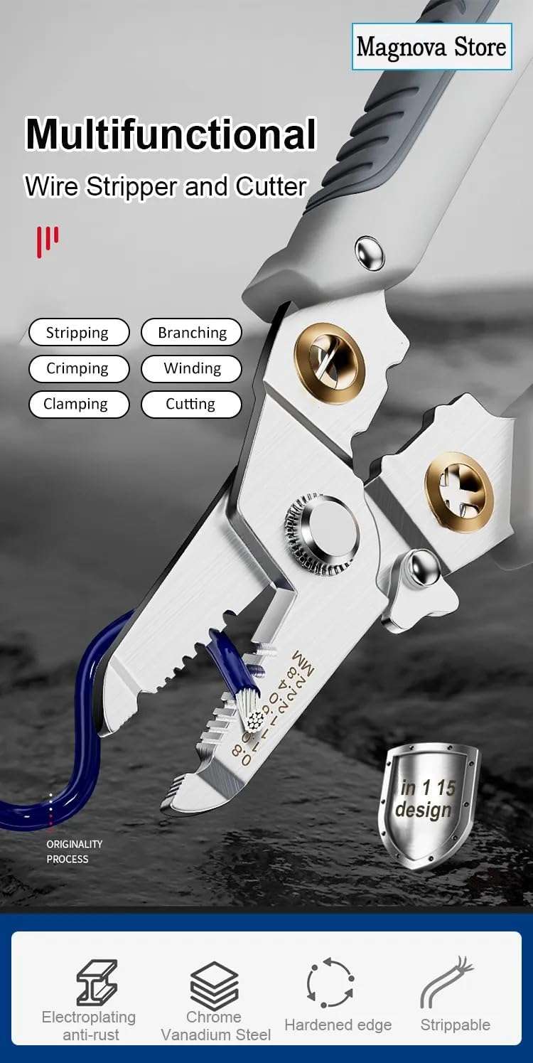 Wire Stripper and Crimping Tools For Electricians Pliers 6-in-1 Multifunctional Wire and Cable Stripping, Cutting, Winding, Crimping Precision Stainless Steel Hand Tool for Electrician Stripping Tool 3