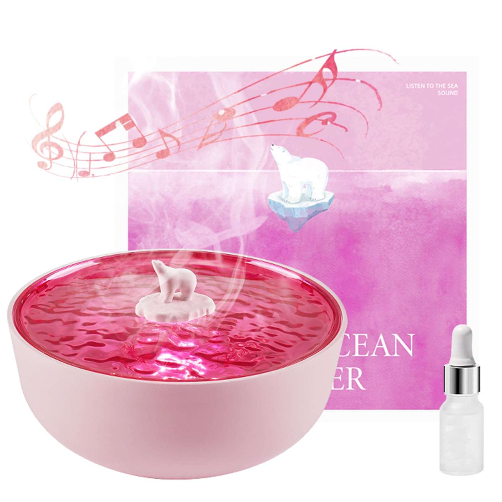 Waves Vinyl Bluetooth Speaker, Aqua Vinyl Waves Mini Speaker with Aroma Diffuser, Record Player Bluetooth Speaker with Lights for Bedroom, Party (Pink) 1