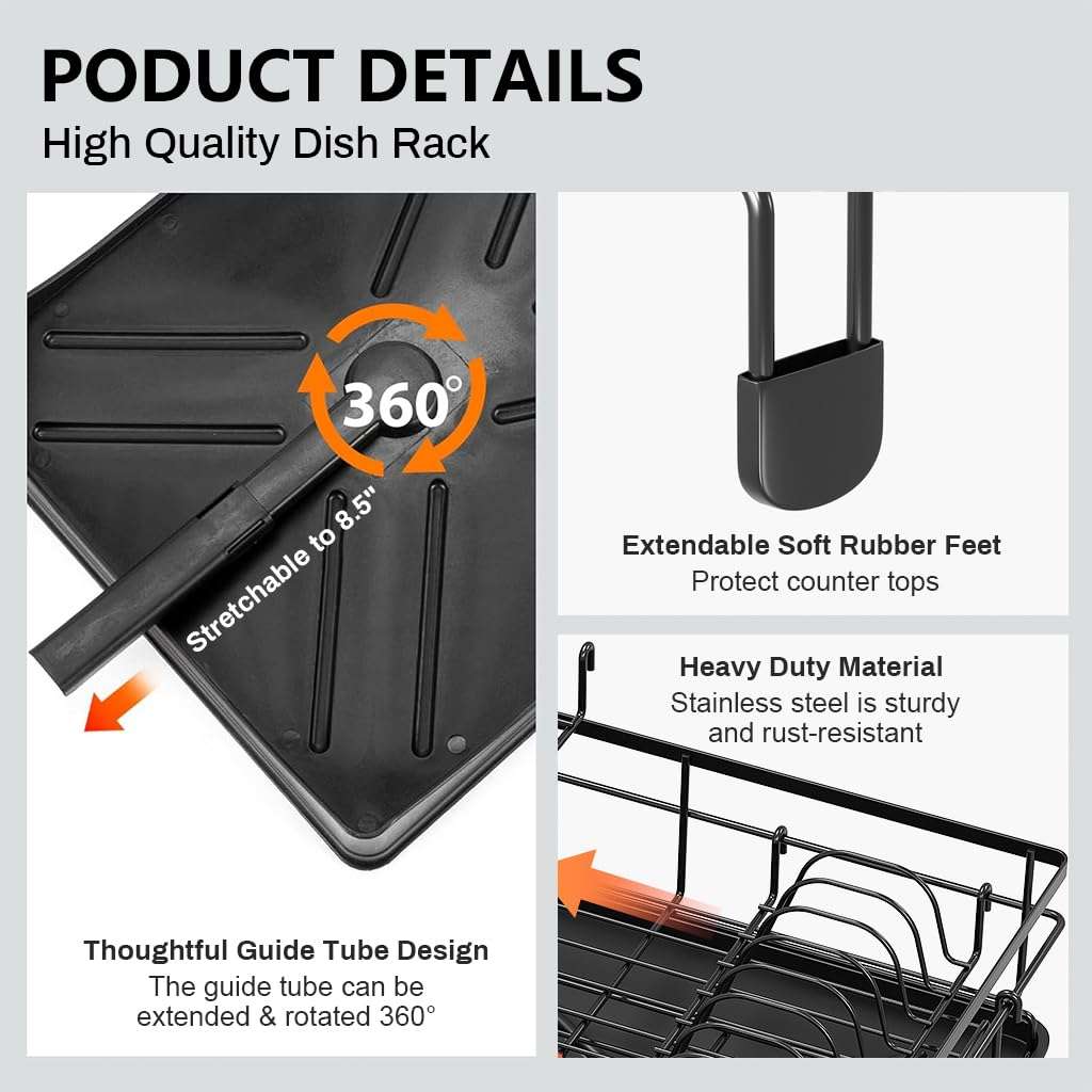 HASTHIP® Cotton Dish Drying Wire Countertop Rack for Kitchen Counter - Large Dish Rack with Drainboard, Rustproof Dish Drainer for Organized Dishwashing Zone 5