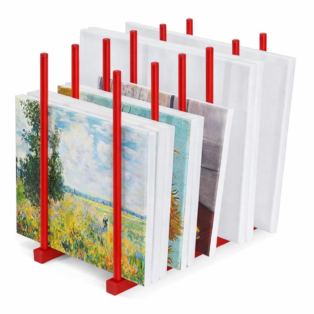 OGFC 57108 Art Storage Rack Painting Canvas , Metal Drawing Storage SHELF for Canvas Frame Organizing / Drawing Board (Red) STAND 1