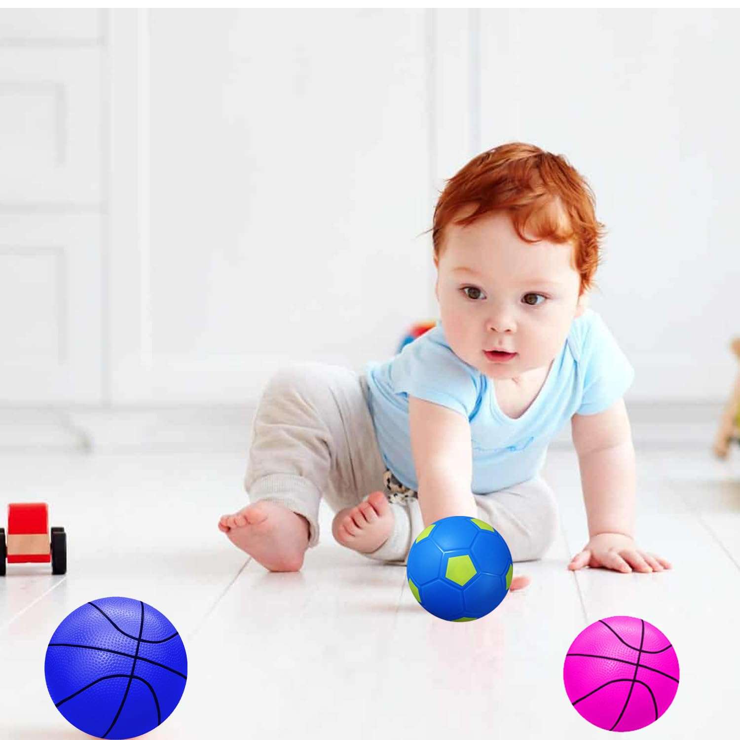 ABAJI Toy Basketball Soccer Rubber Ball 5 inch Kids Toddler Play Indoor Outdoor 5