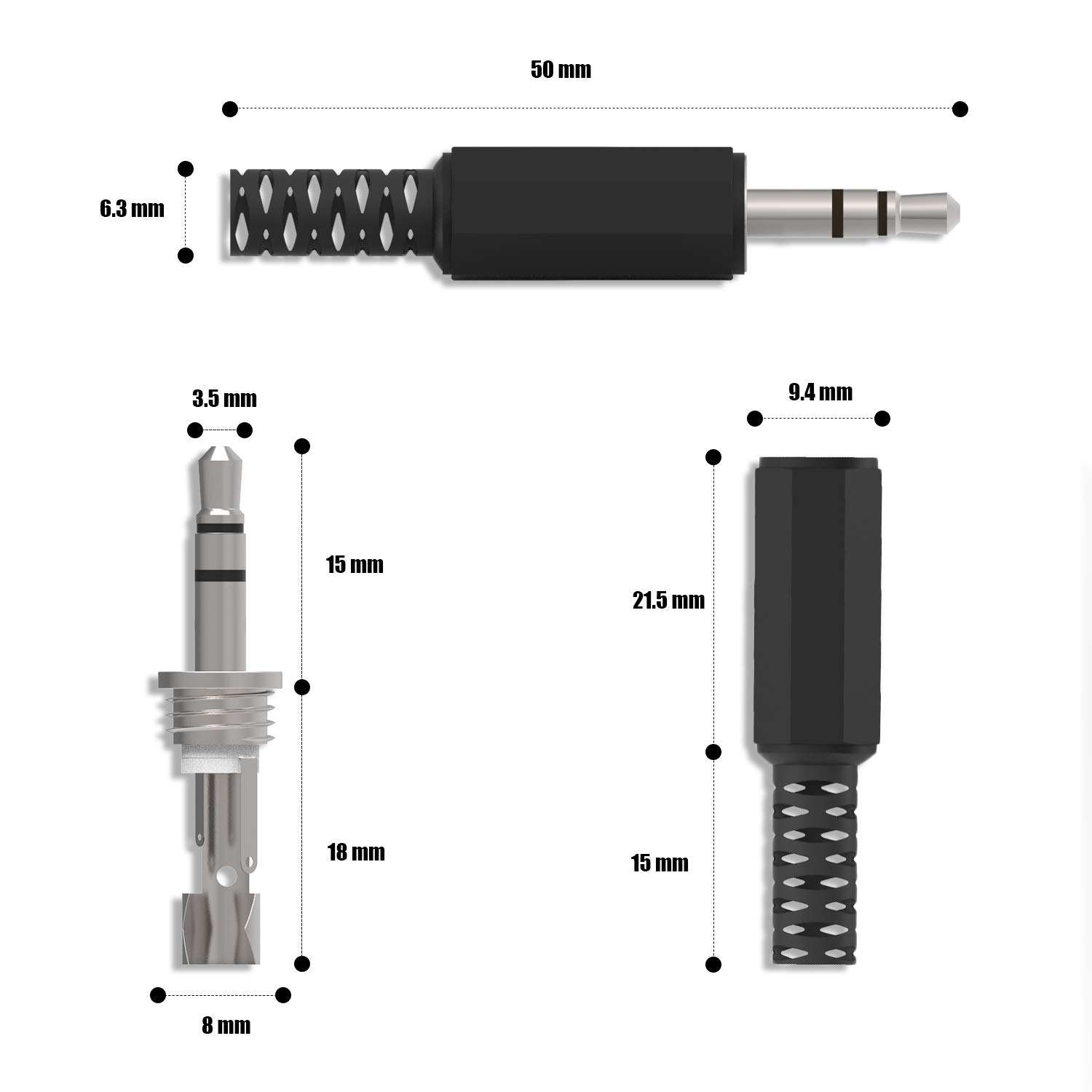 Ancable Replacement 10-Pack TRS Male Plug 3 Pole 1/8" 3.5mm Solder Type DIY Audio Cable Connector for Repair Headphones Headset 5