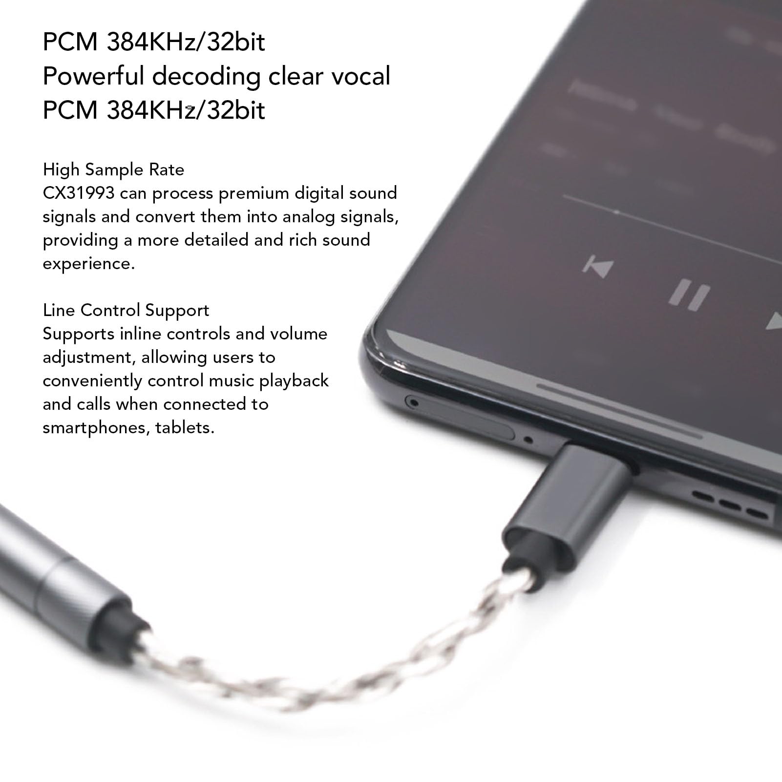 USB C to 4.4mm Headphone Jack Adapter, Type C to Headphone Jack Adapter, CX31993 Chip Cooperized Silver 384KHz/32bit Type C to 4.4mm Sound Adapter Cable 120mm 3